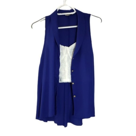 NWOT- Sleeveless collar button down flowy top- Marine Blue- S - Picture 9 of 12